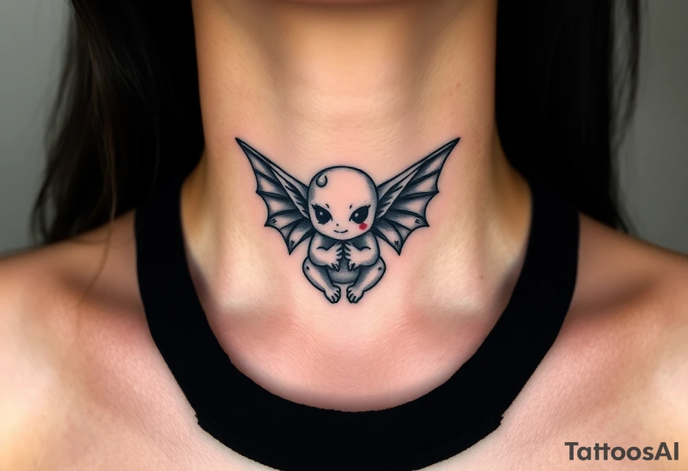 Misfit tiny goblin with wings tattoo idea
