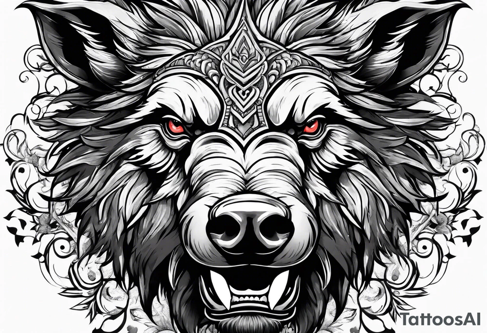 angry boar front tattoo idea