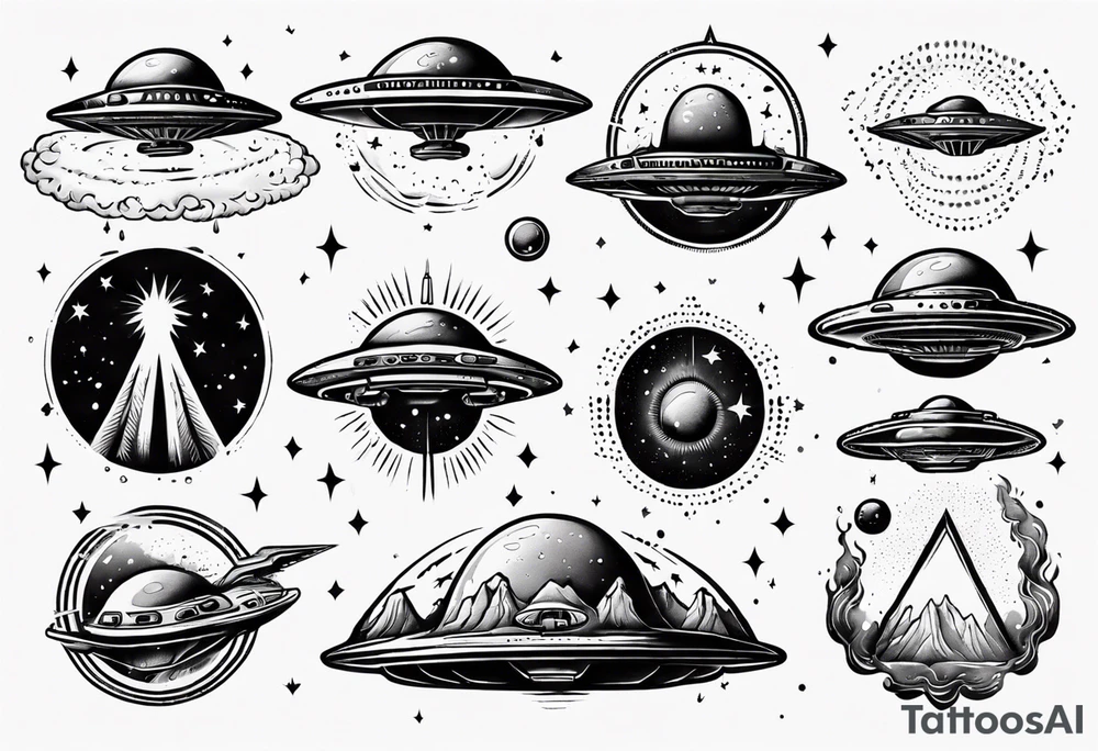 UFO flying through space tattoo idea
