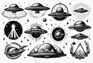 UFO flying through space tattoo idea