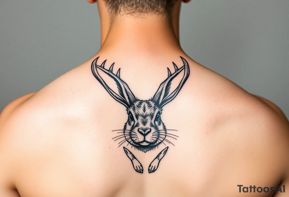 tribal, low detail jack rabbit with antlers tattoo idea