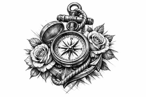 a compass,anchor,roses. tattoo idea