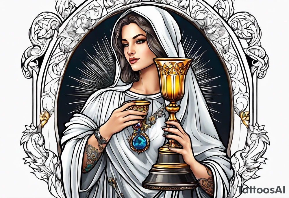Female saint holding a chalice tattoo idea