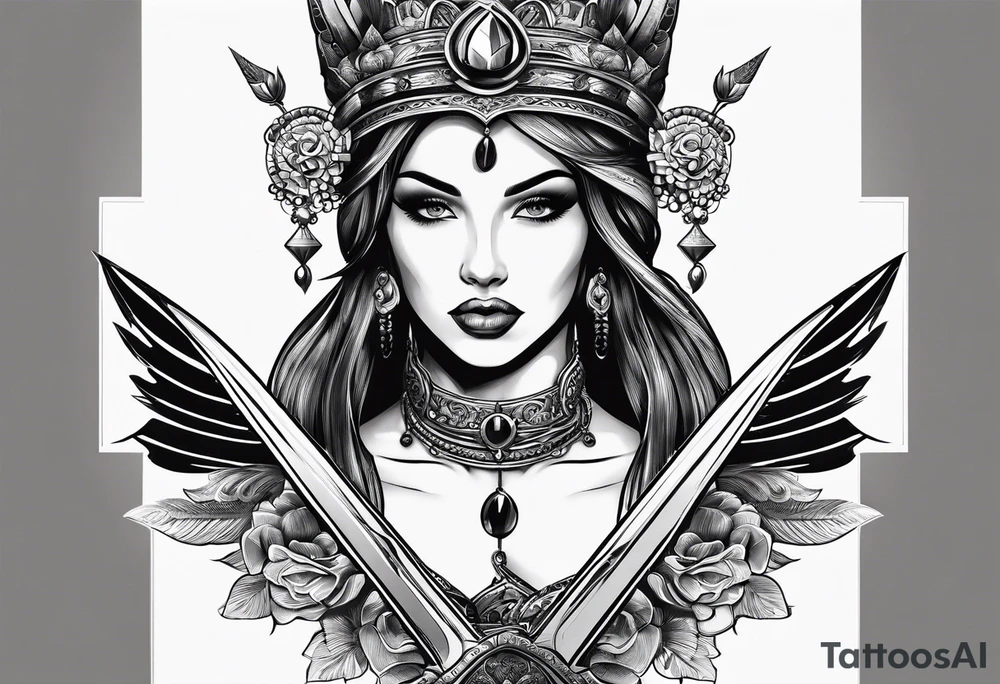 with lady juctice emblem a sword and a scale tattoo idea