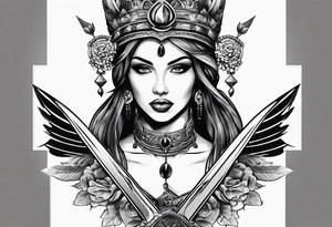 with lady juctice emblem a sword and a scale tattoo idea
