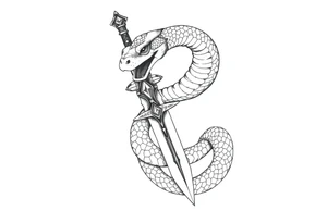 mystical snake coiled around an ancient dagger with jeweled hilt tattoo idea