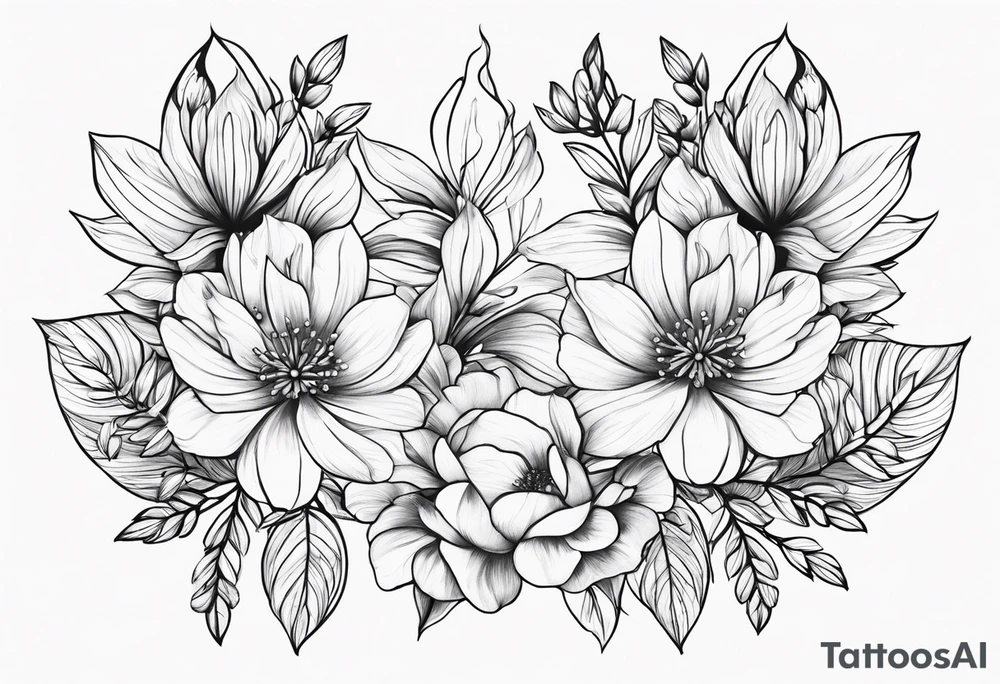 small may birth flower, december birth flower and july birth flower tattoo idea