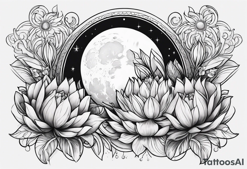 Moon and flower lotos tattoo idea