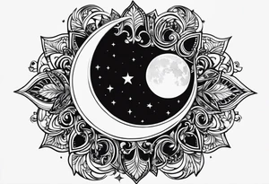 The sun covering half of the Waning crescent moon tattoo idea