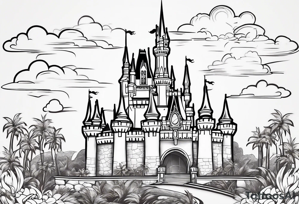 disney castle with lightning palm trees and a mickey mouse tattoo idea disney castle with lightning palm trees and a mickey mouse tattoo idea