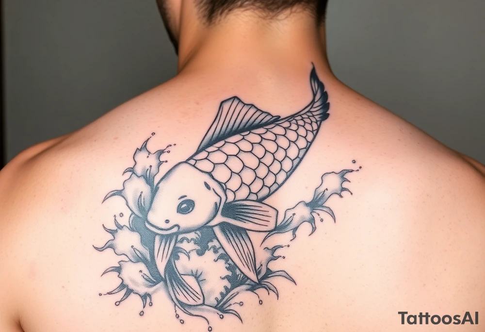 traditional koi fish swimming upstream through turbulent waves tattoo idea