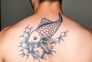 traditional koi fish swimming upstream through turbulent waves tattoo idea
