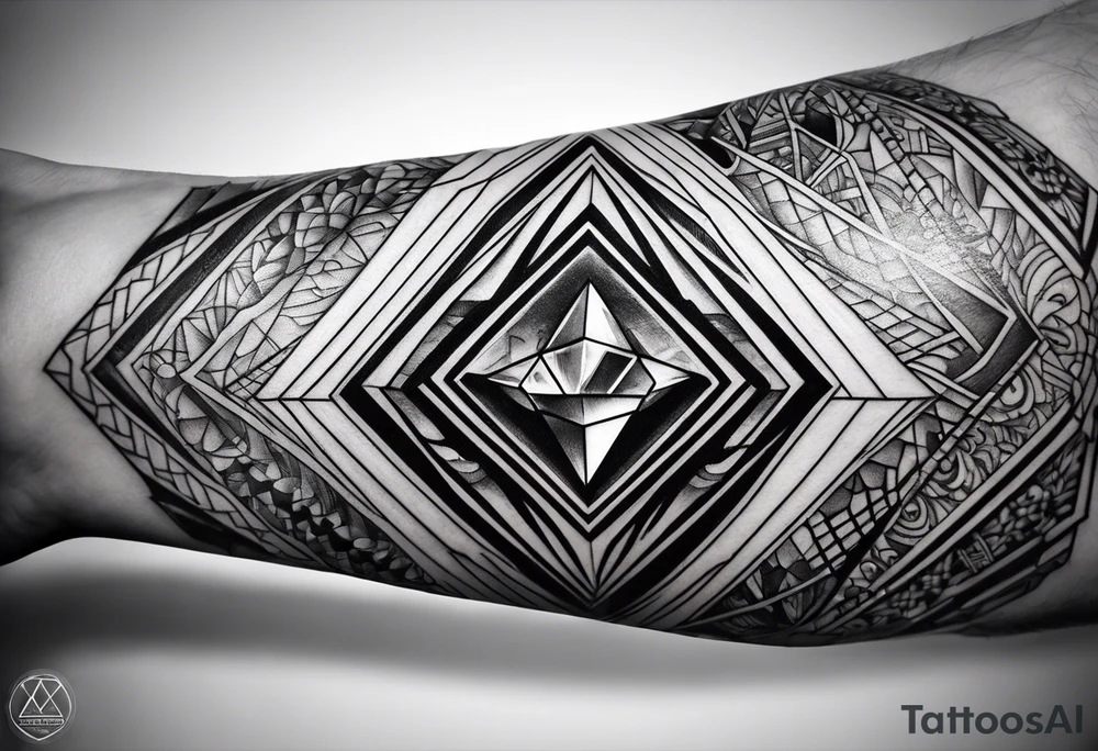 Sleeve on the forearm with a diamond in the middle for men tattoo idea