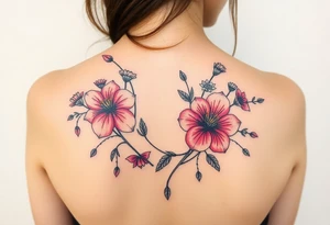 wild hibiscus and meadow flowers with morning dew drops and foxes tattoo idea