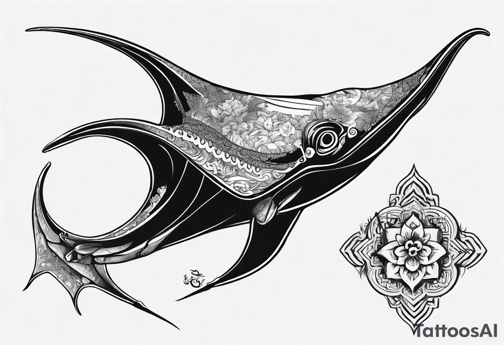 Manta ray in thai style tattoo idea