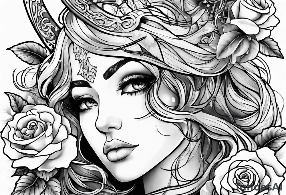 sagittarius, love and happiness and with roses with men tattoo idea