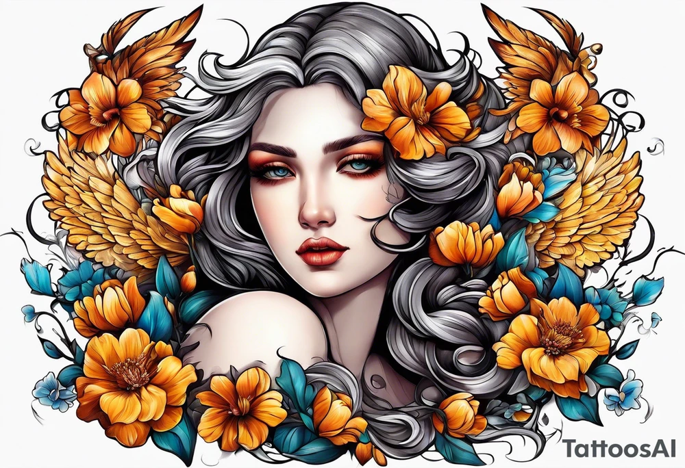 Angels with flowers for a arm sleeve tattoo idea