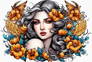Angels with flowers for a arm sleeve tattoo idea