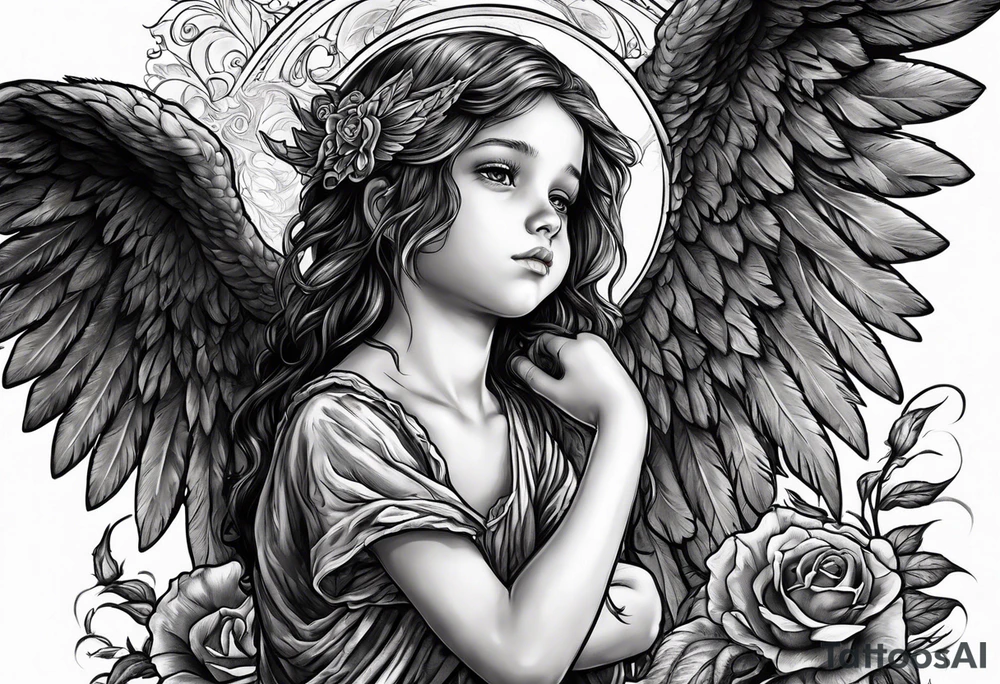 Kid looking up at the angel of death tattoo idea
