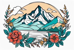 mountains
old school vintage simple traditional design with vintage flowers surrounding
bold color simple tattoo idea