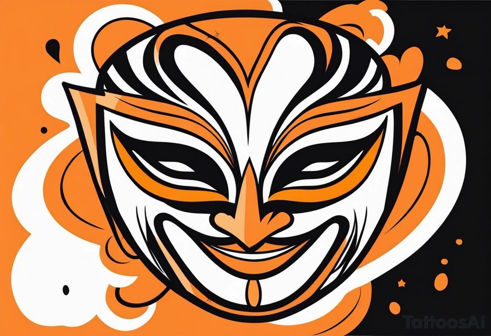 Laughing mask that is orange and black simplistic tattoo idea