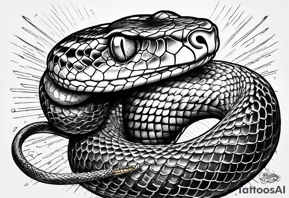 A snake that has text along its' body saying something about conquering fear tattoo idea