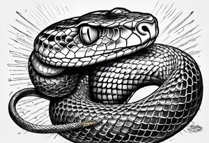 A snake that has text along its' body saying something about conquering fear tattoo idea