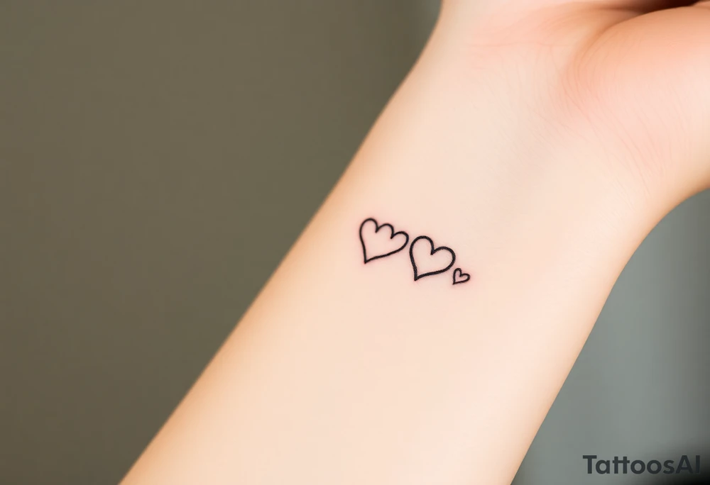 A minimalist infinity symbol with three hearts including the family sign tattoo idea