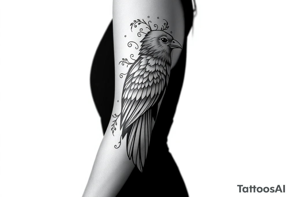 Nordic ornamental raven leg sleeve tattoo idea
