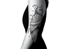 Nordic ornamental raven leg sleeve tattoo idea