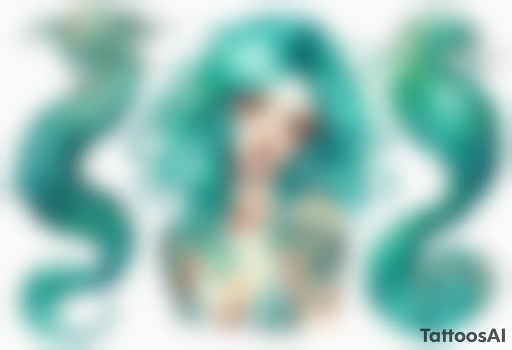 A beautiful Melusine with turquois scales and teal hair. tattoo idea