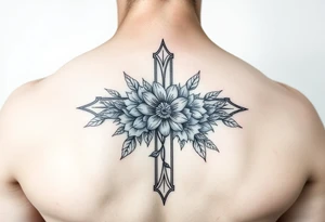 Cross outline with flowers inside tattoo idea