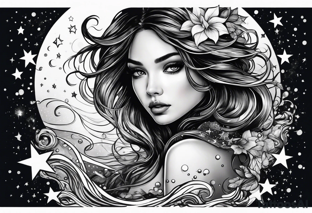 girl in water with stars above tattoo idea