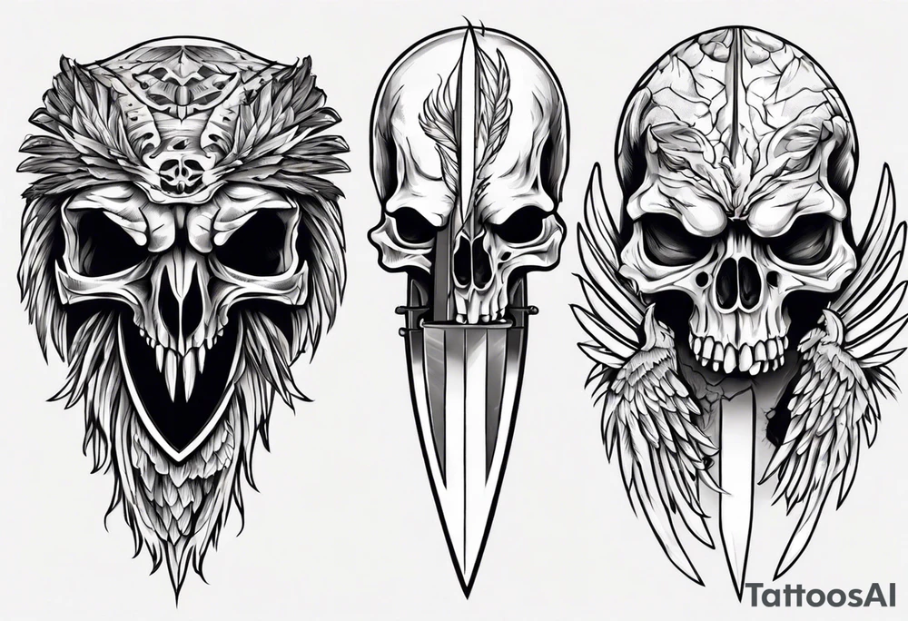 knife carved eagle skull tattoo idea