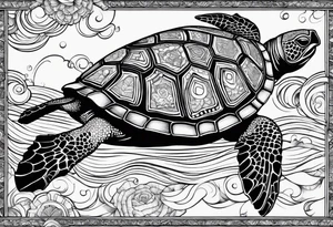 A serene turtle swimming underwater, detailed shell patterns visible, symbolizing patience and longevity.” tattoo idea