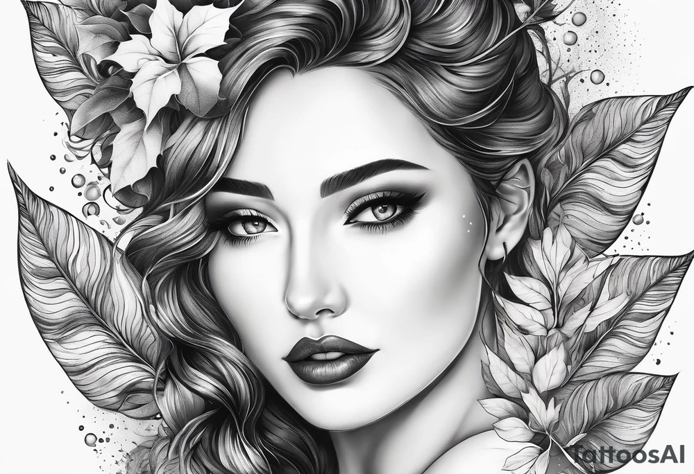 leaves with flow and stippling dots, white background tattoo idea leaves with flow and stippling dots, white background tattoo idea