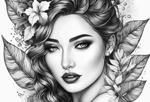 leaves with flow and stippling dots, white background tattoo idea