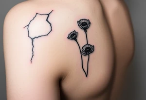 Crack in pavement at top of elbow (mostly horizontal cracks), poppy growing up back of upper arm. Airbrush flower (red). One line drawing tattoo idea