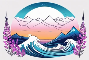 ocean wave with lupine and fireweed. no mountains tattoo idea