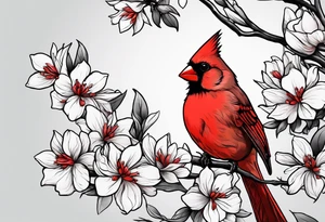 Trees, flowers, red cardinal, representing growth from grief tattoo idea