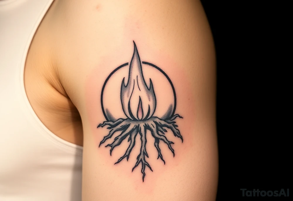 flame in a roots sphere, with a roots arch tattoo idea