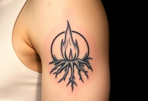 flame in a roots sphere, with a roots arch tattoo idea