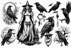 witch with crows tattoo idea
