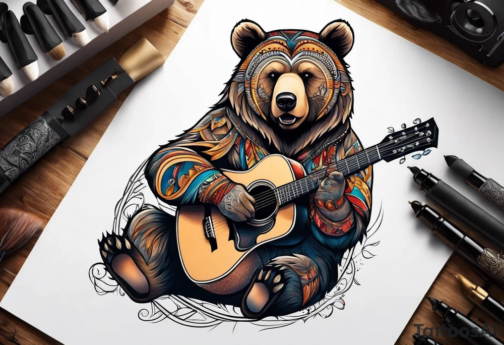 bear playing guitar tattoo idea