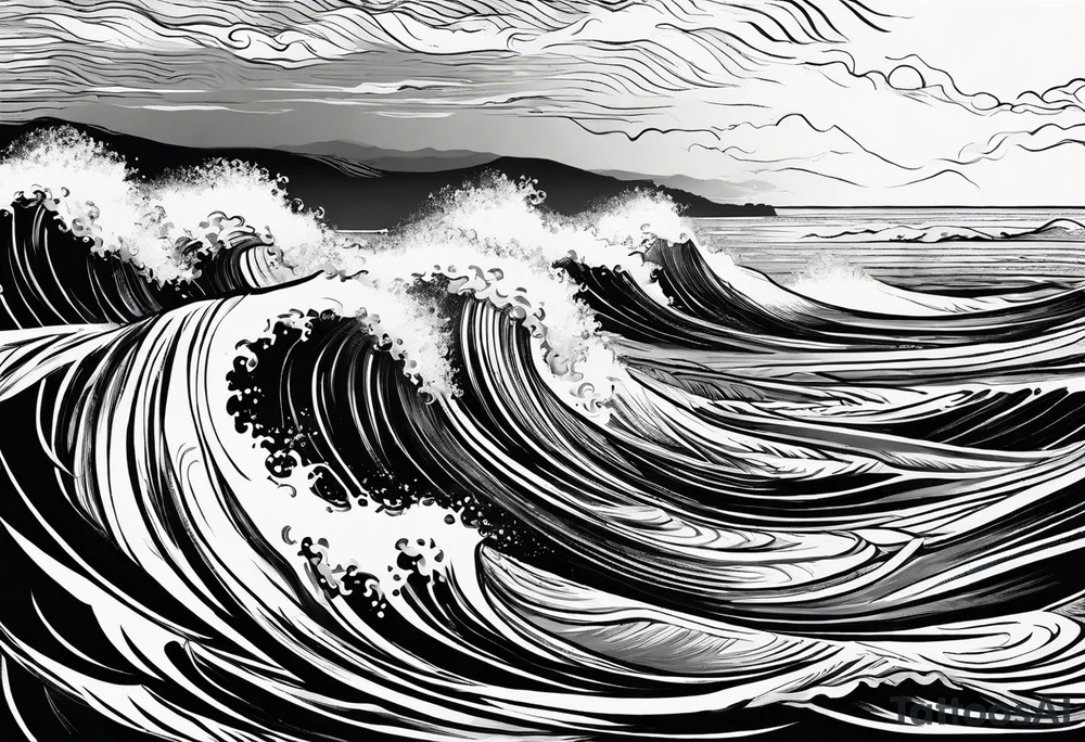 picture 8 by 8 centimeters of sea waves before a storm tattoo idea
