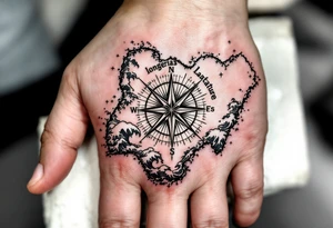 Compass on the back of the palm in the shape of Nigeria with longitude written on the top and latitude written on the bottom. Draw lines and water waves around the tattoo tattoo idea