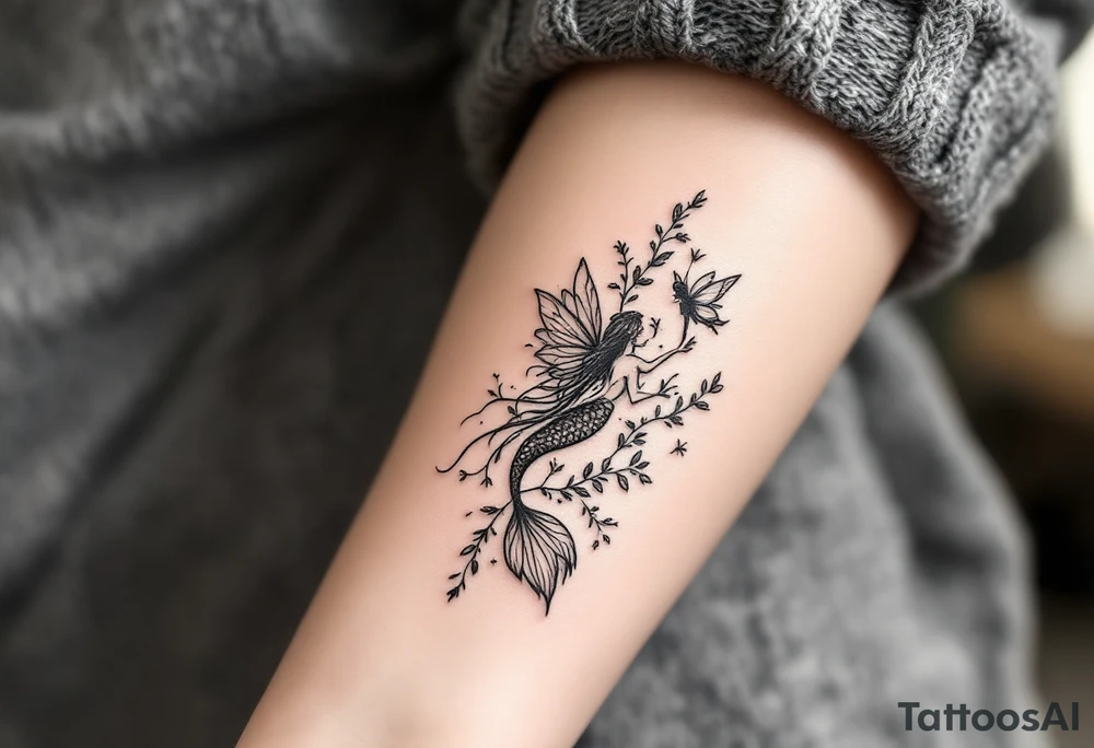 mermaid and fairy small tattoo idea