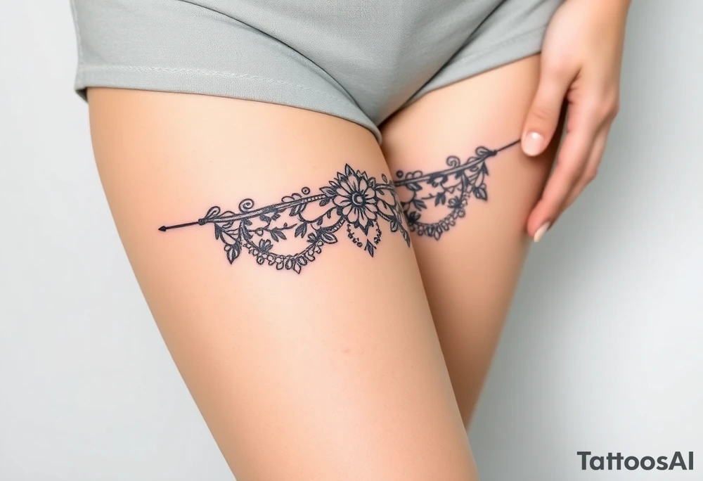 garter tattoo with delicate lace tattoo idea