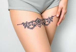 garter tattoo with delicate lace tattoo idea