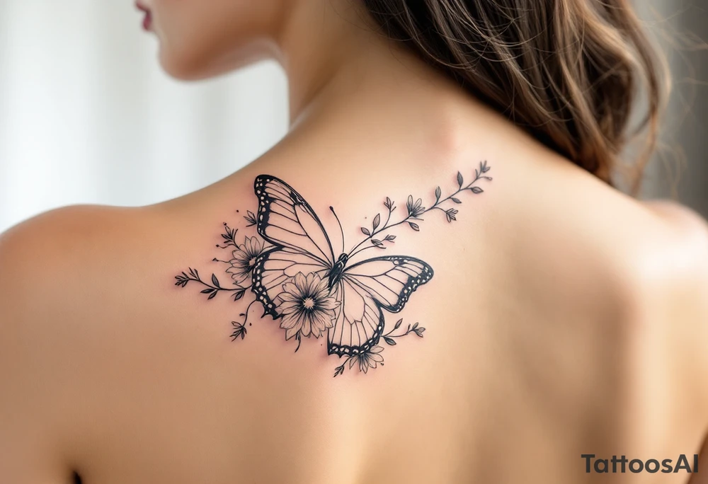 Small Butterfly and flowers tattoo idea